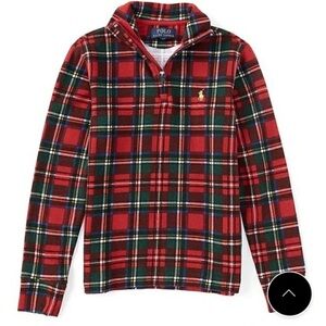 EUC. Boys M(10-12) Polo Ralph Lauren Red Green Tartan Plaid Quarter-Zip Pullover